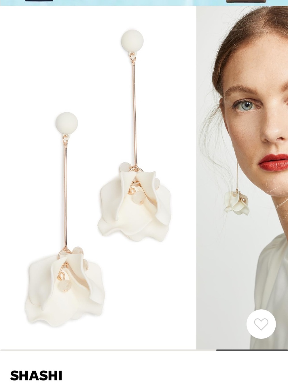 SHASHI Cream Floral Drop Earrings with Gold Stem